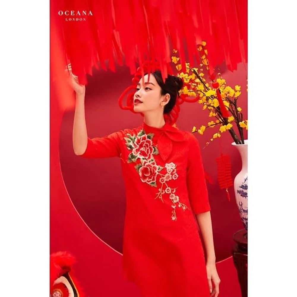 Red Dress with Floral Embroidery